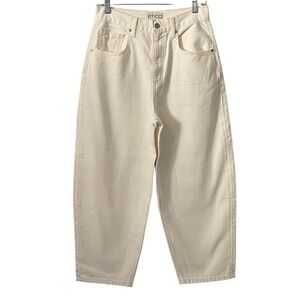 Etica Womens High Rise Barrel Leg Jeans Off-White Cream Cotton Denim Size 28